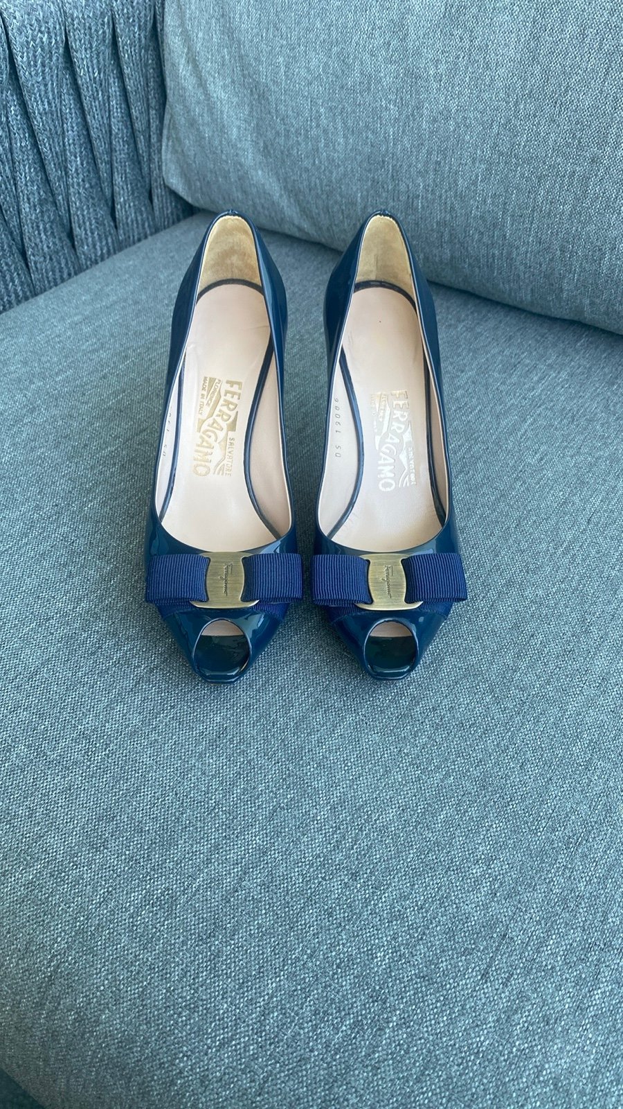 Salvatore Ferragamo Women's Navy Peep Toe Heels