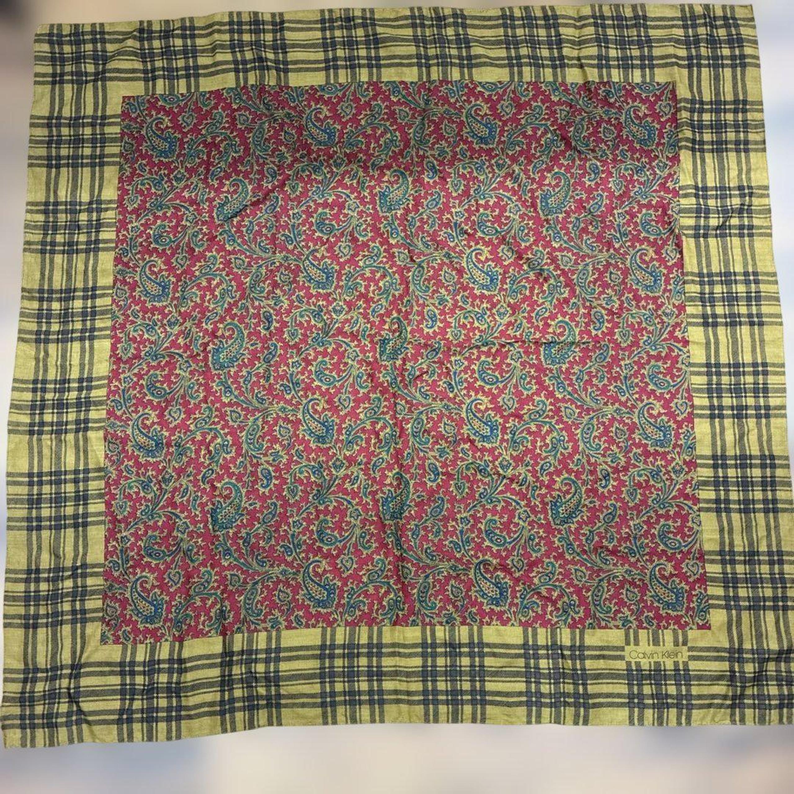 Calvin Klein Paisley & Check Pattern Scarf