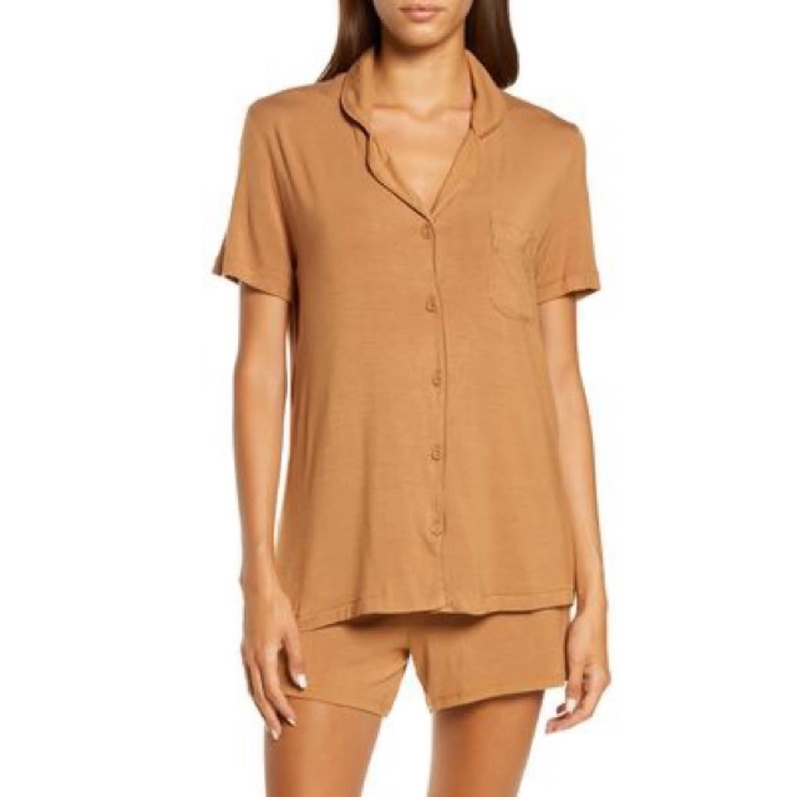 Kim SKIMS Women's Soft Lounge Shorts Sleep Pajamas Set Camel Size Large L NWT