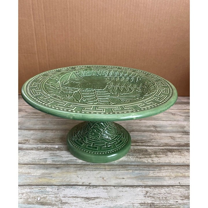 Two's Company Green Majolica 11 Pedestal Cake Stand Vintage
