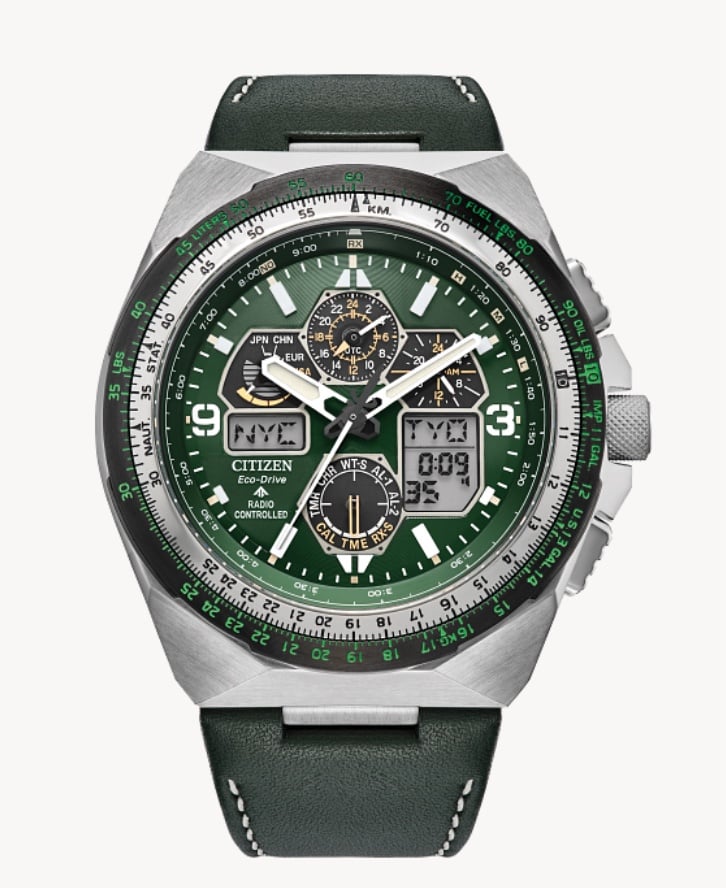 Citizen Promaster Skyhawk A-T Men's Watch green leather strap with green dial