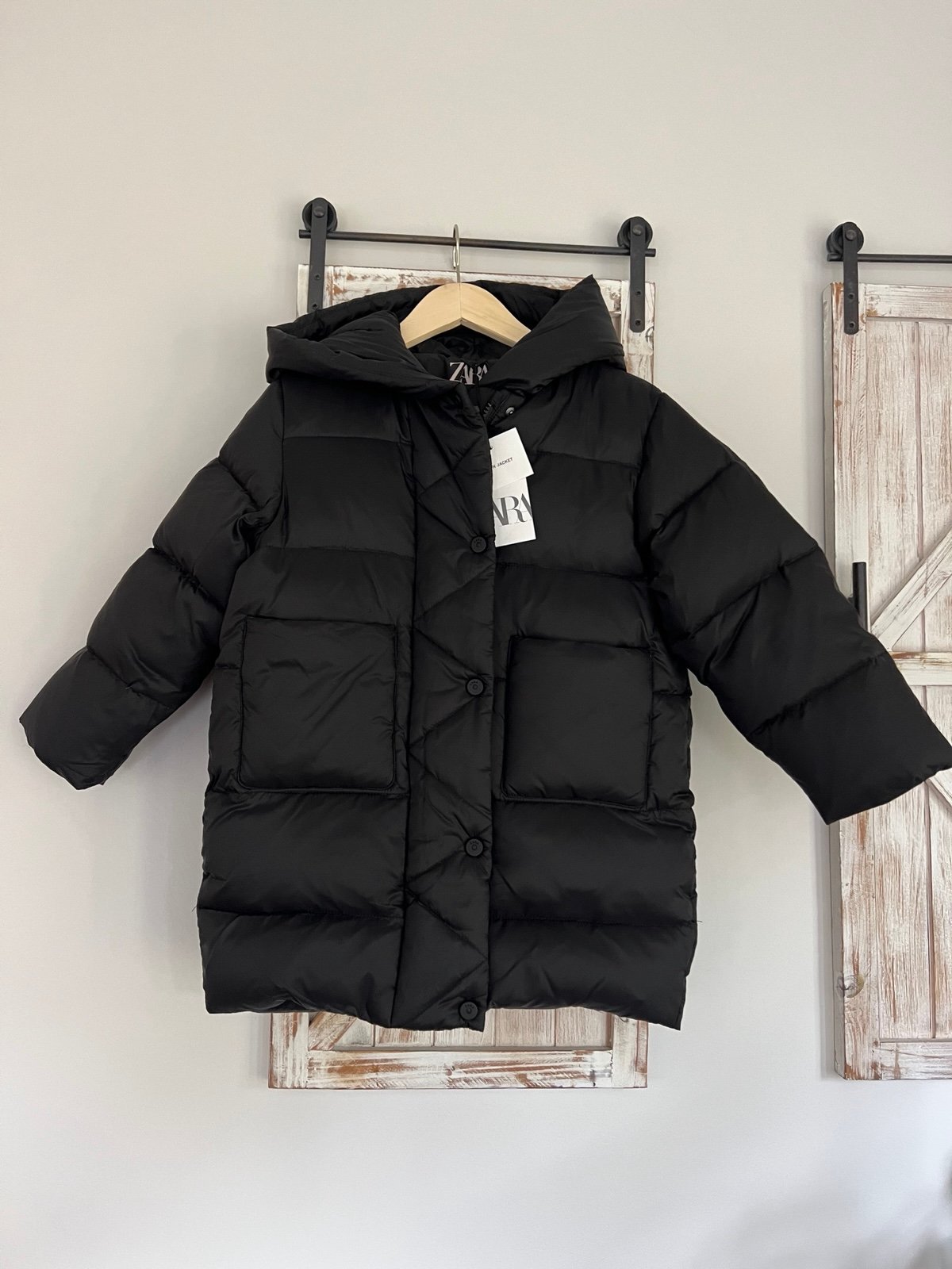 New Zara Longline Zigzag Down Puffer Jacket