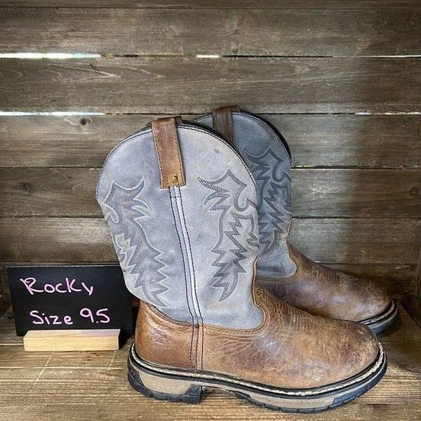 Womens Rocky Ride Branson Brown Leather Western Roper Cowboy Boots Size 9.5 M