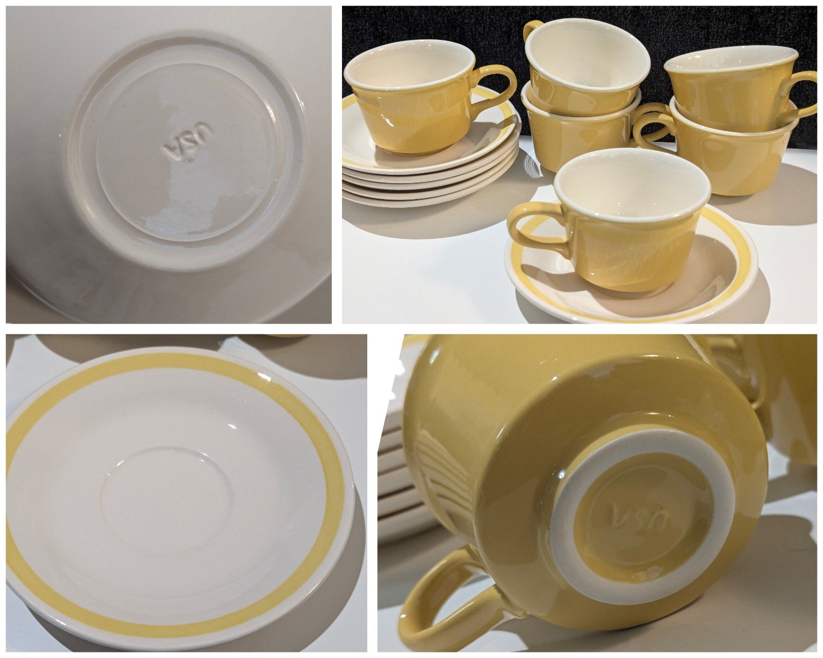 4 Royal China USA Cavalier Coffee/ Tea Cups & Saucers Vintage Ironstone Yellow