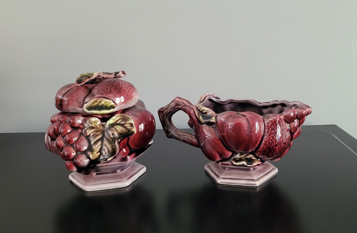 Vintage Inarco Japan E-2713 purple plum sugar and creamer set