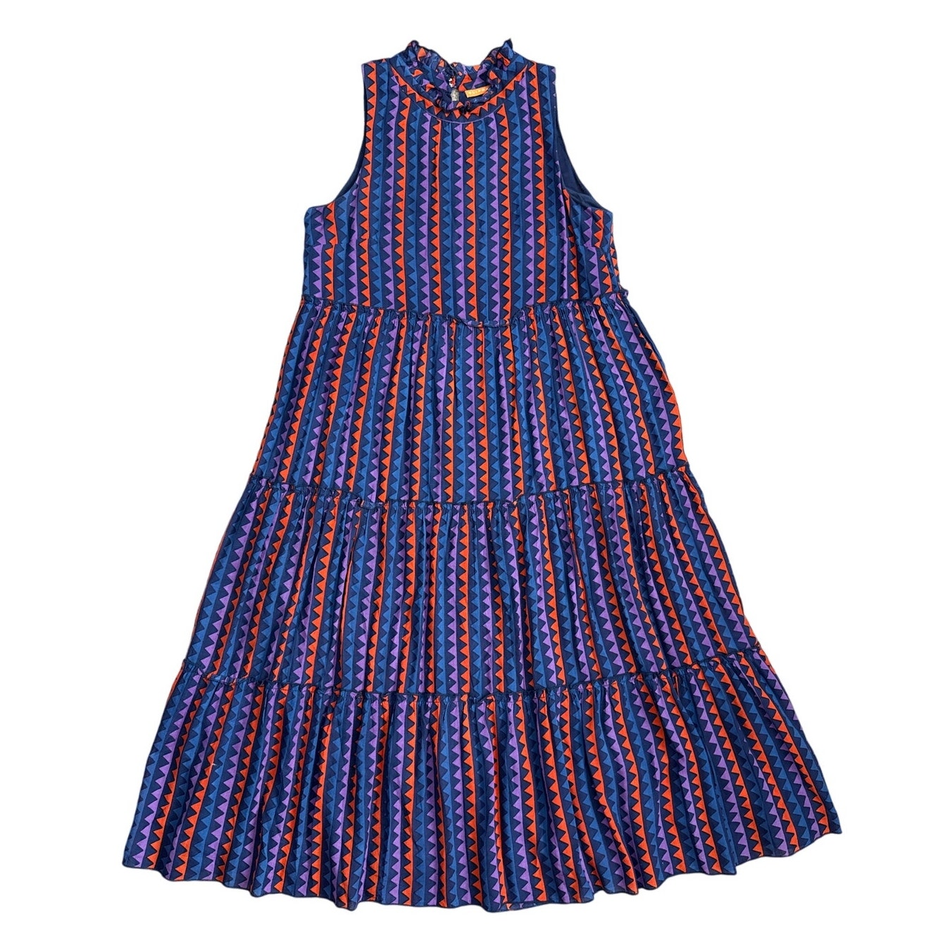 Oliphant Ruffled Tiered Maxi Day Dress in Blue/Purple/Orange Size Small
