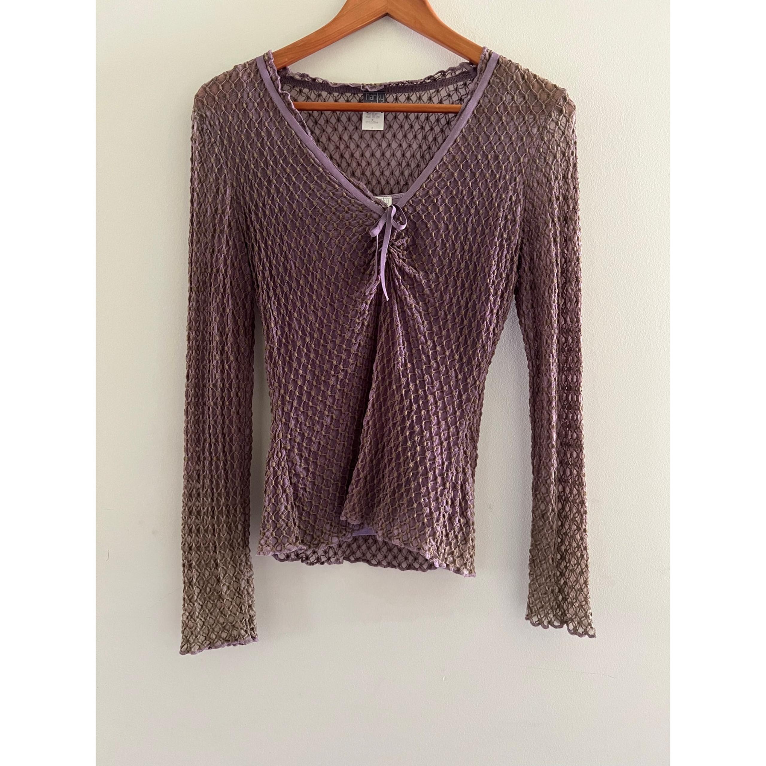 Hanky Panky Y2K Double Layer Long Sleeve Sheer Top Purple Size Medium JL