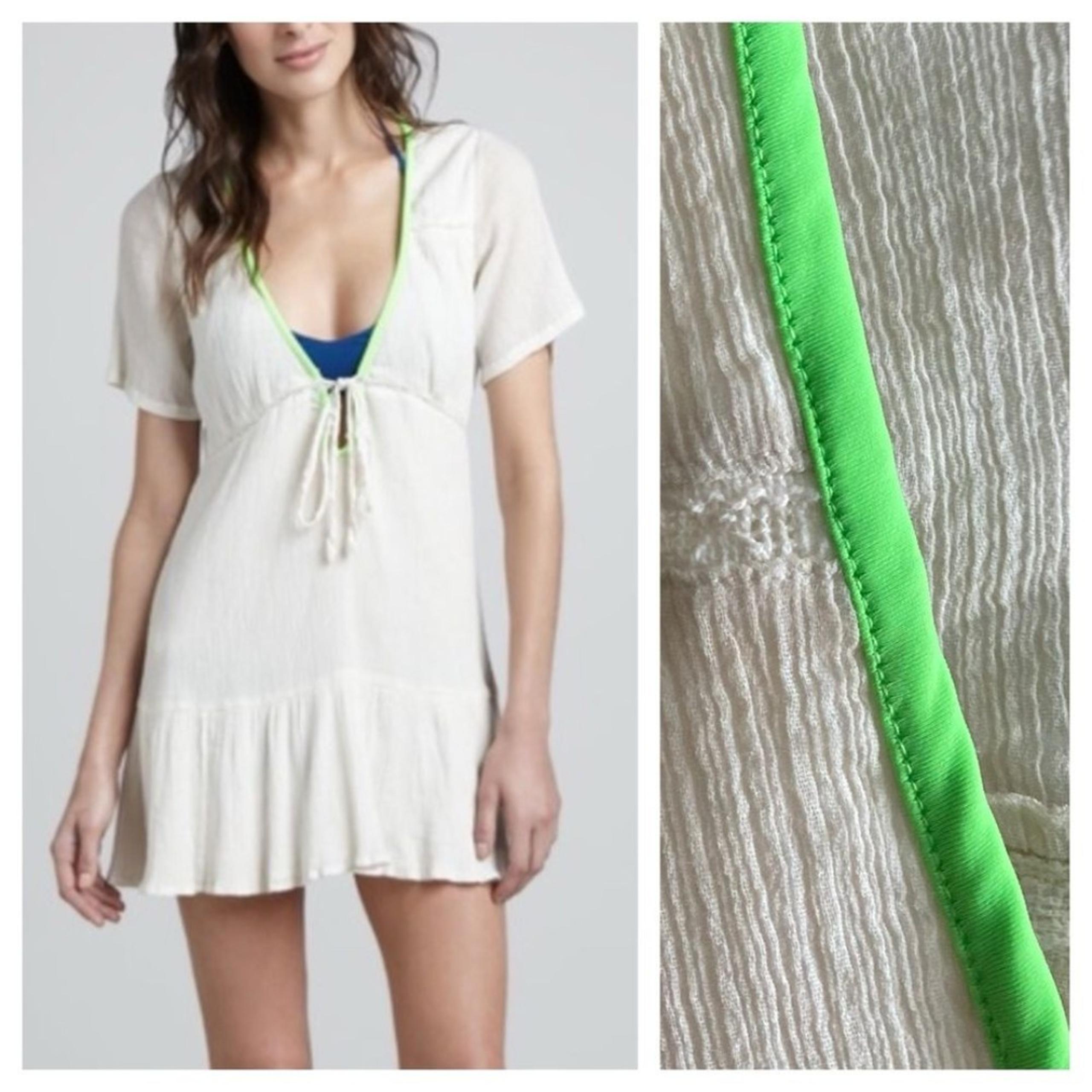 Basta Surf Beige Lime Green Gauze Mini Dress Swim Cover Up