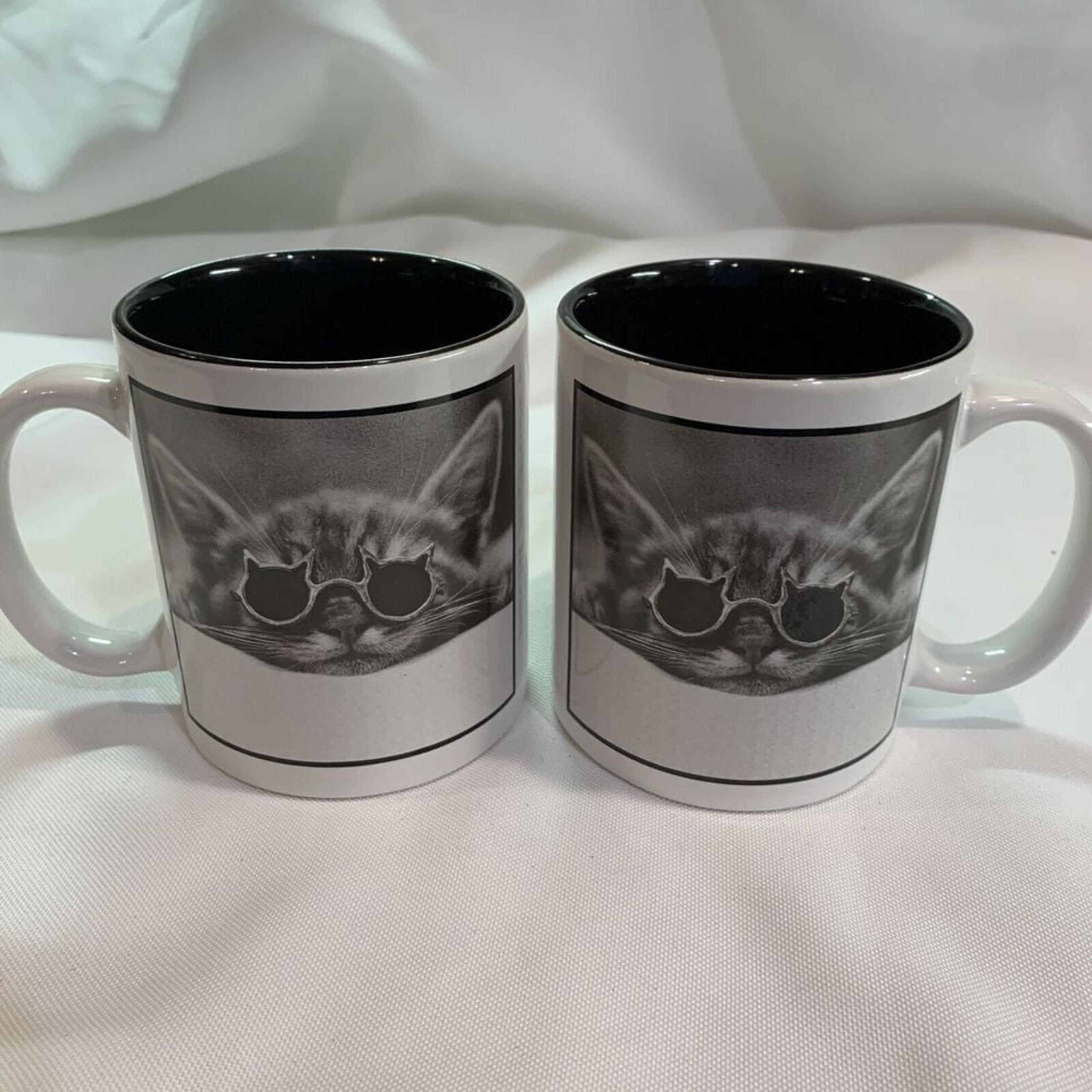 Set of 2 Mugs Kitten/Cat Sunglasses David McEnery Collection Coffee Tea 1997.
