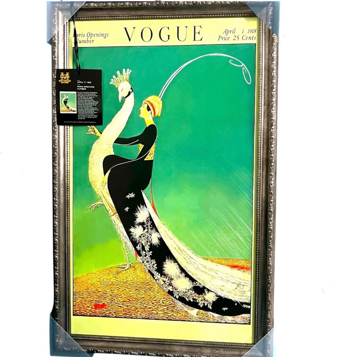 NWT Vogue Framed Lady Peacock Framed Print Art Deco 1918