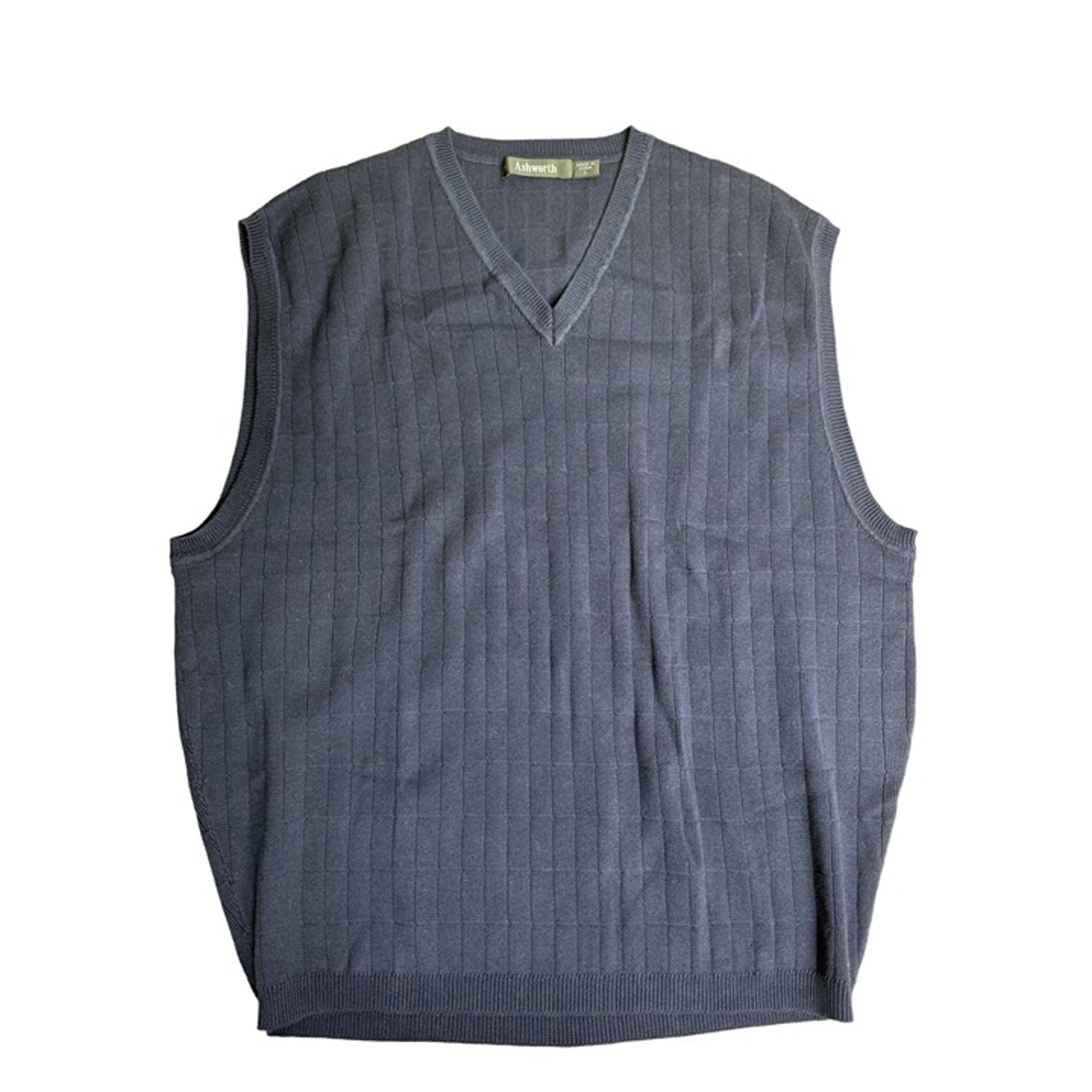 Ashworth Mens Navy V-Neck Sleeveless Sweater Vest Size Large Cotton Blend