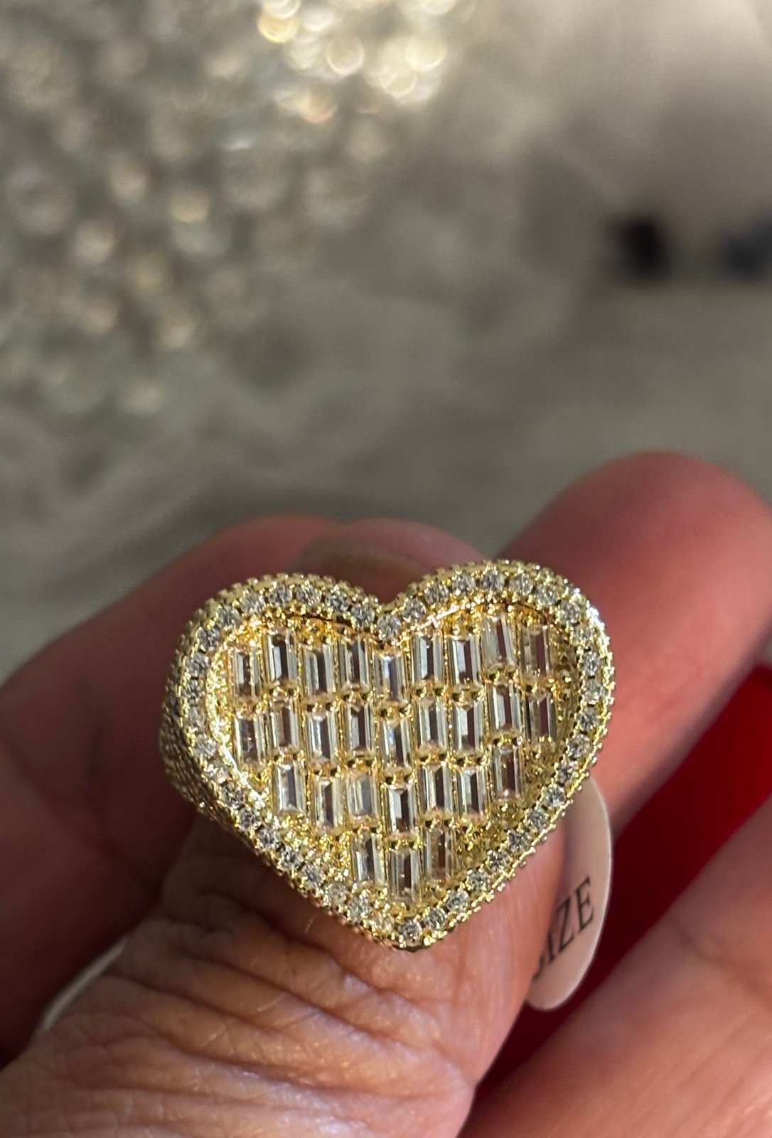 Iced Heart Baguette Ring Size 8