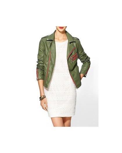 RD style green vegan leather biker jacket