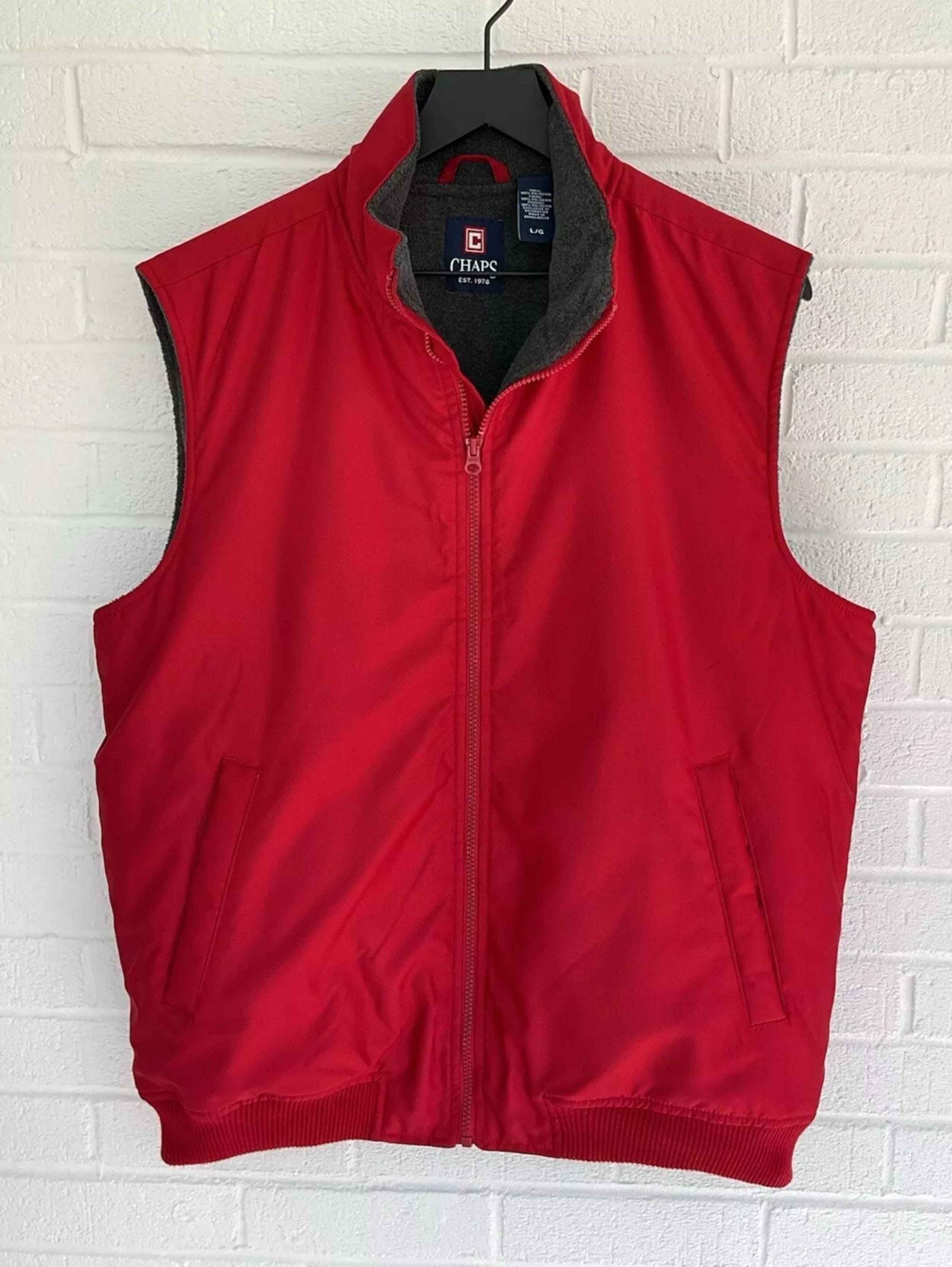 Men’s Red Vest Gray Fleece Lined Full Zip Chaps Ralph Lauren Size Large