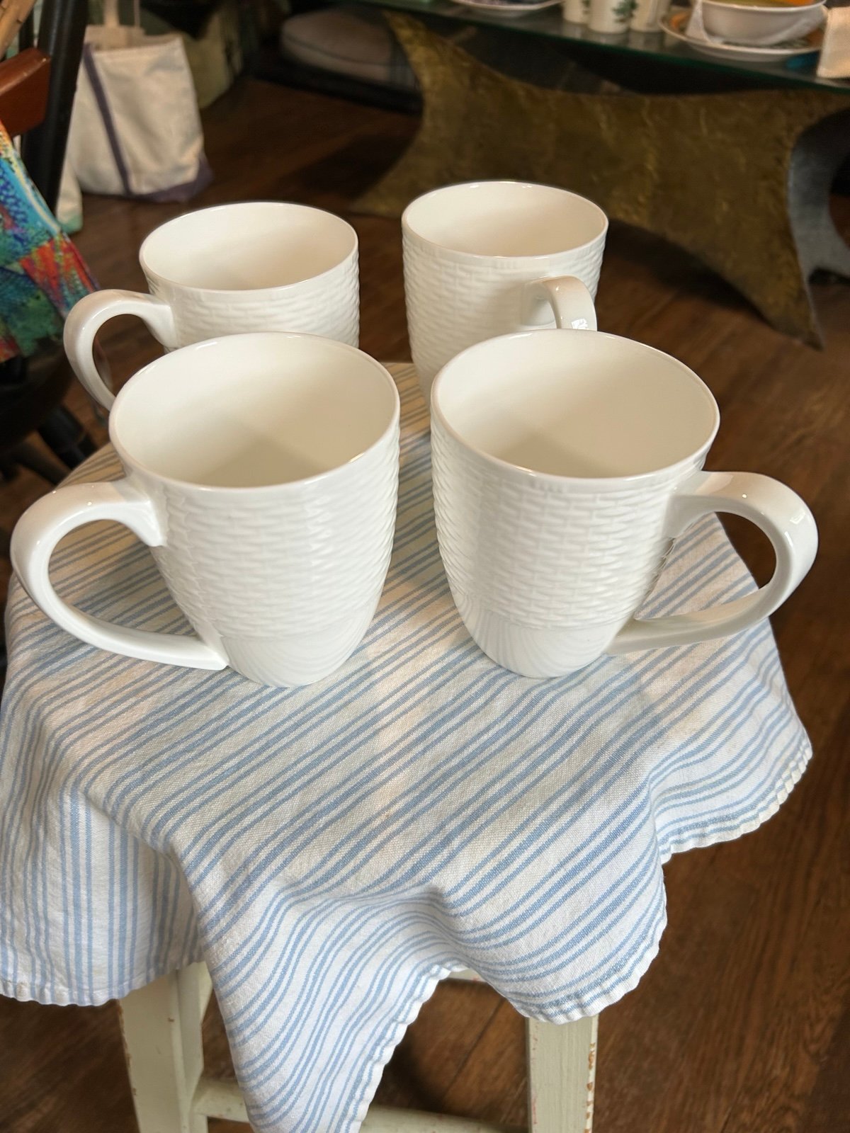 Mikasa set of 4 16oz. Mugs in the Ortley pattern. Bone China, discontinued 2023