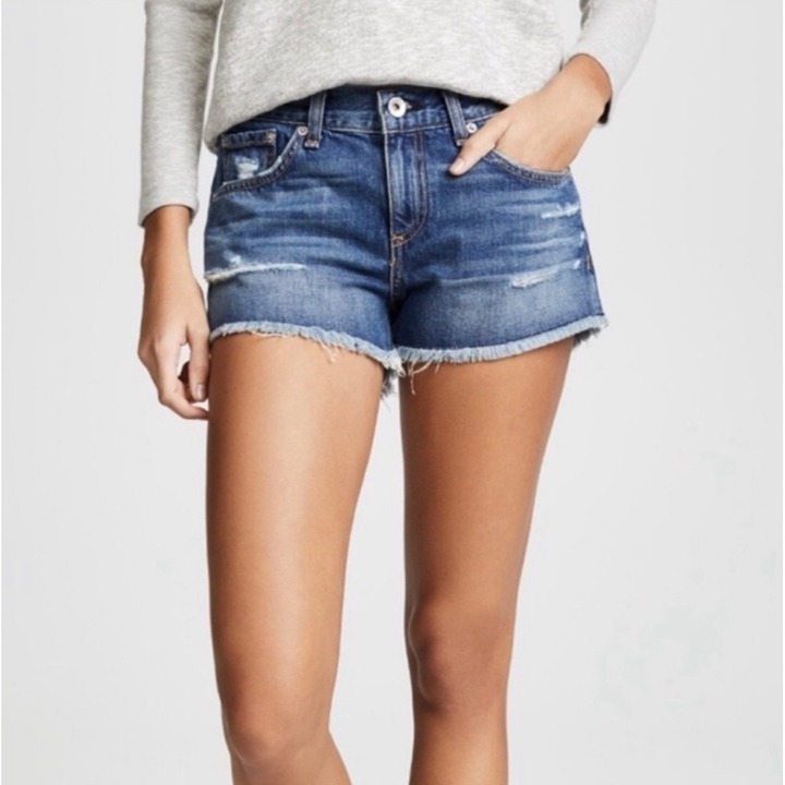 Rag & Bone Cotton Winnie Fray Cutout Denim Shorts Mid Rise Blue Sz 30