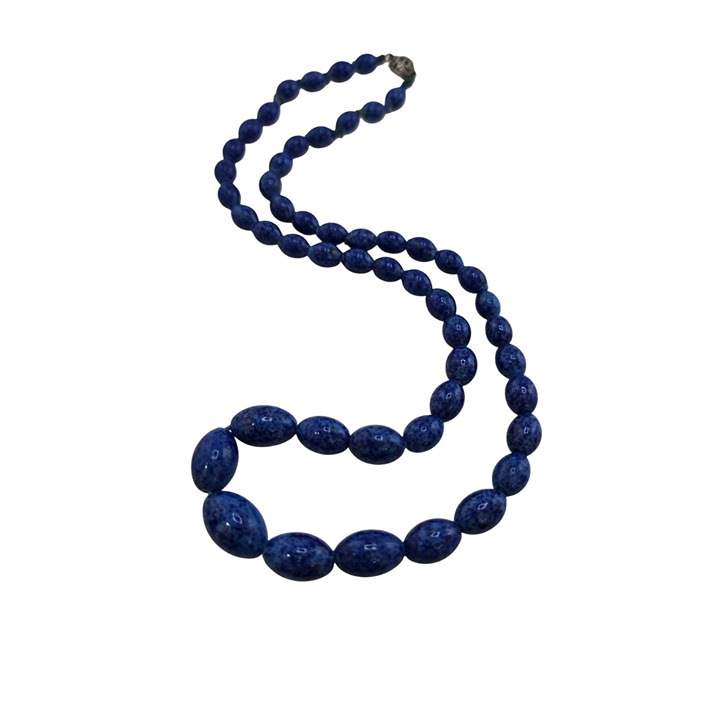 Vintage Speckled Glass Lapis Color Beaded Necklace (A8233)