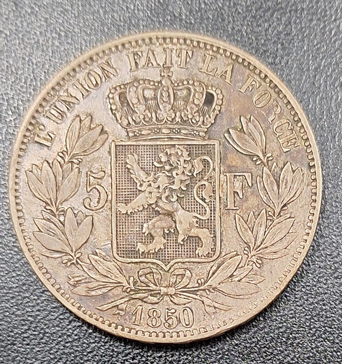 1850 Belgium Silver 5 Francs