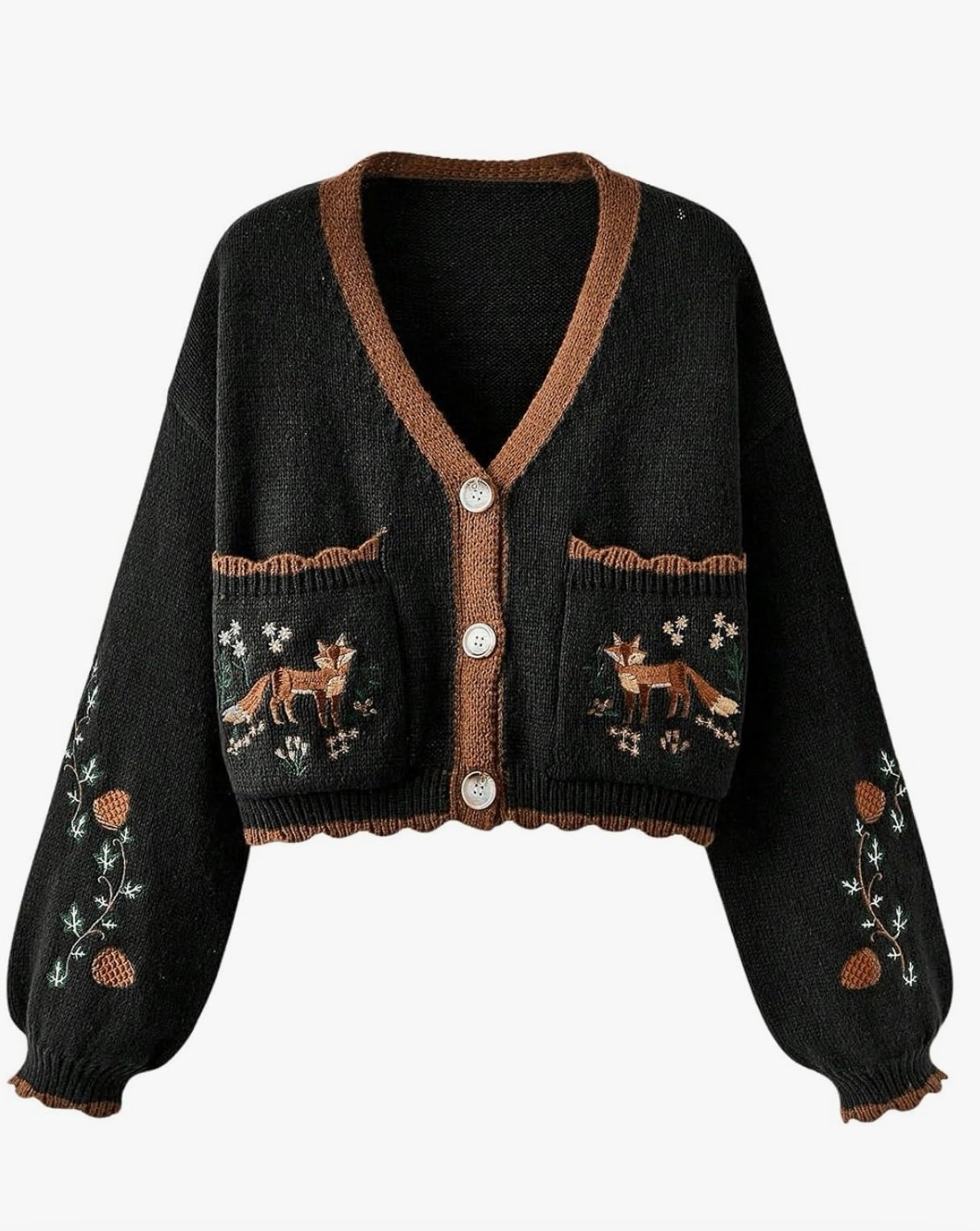 Flower Embroidery Button Up Cute Cardigan Chunky Cable Knit