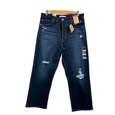 Levis Straight Ankle stretchy distressed loose fit jeans dark wash sz 32x27