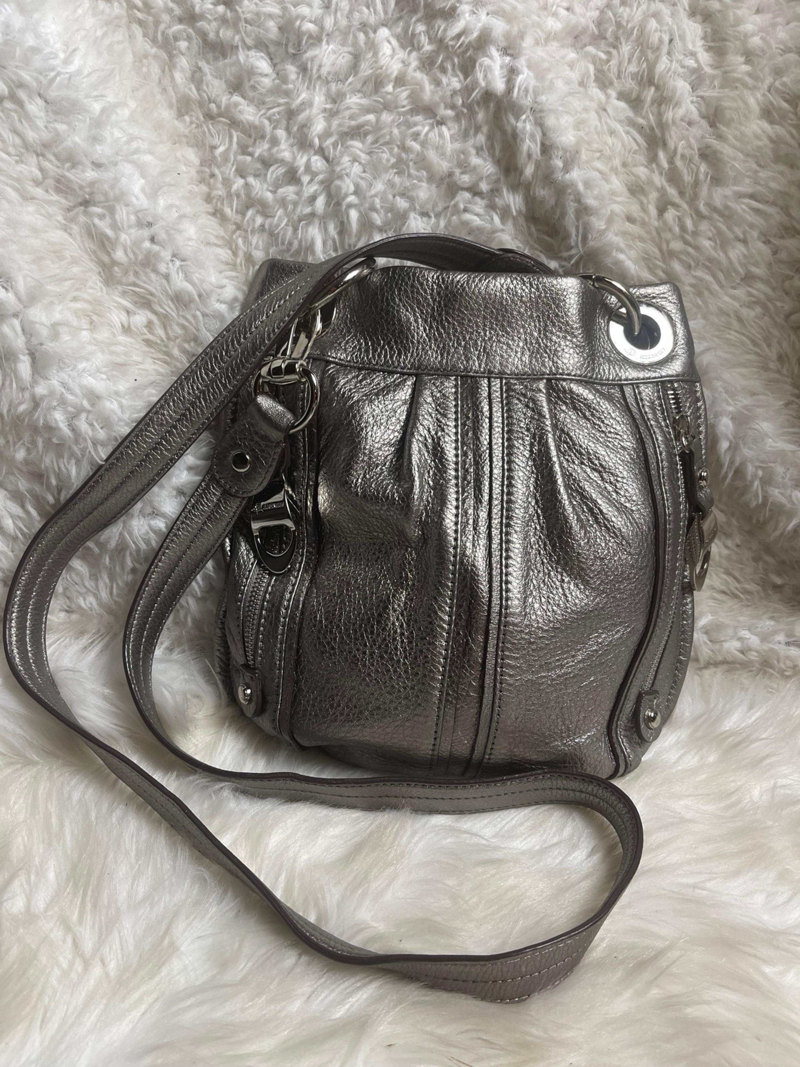 B Makowsky pebble soft leather metallic silver shoulder/ crossbody bag silver to