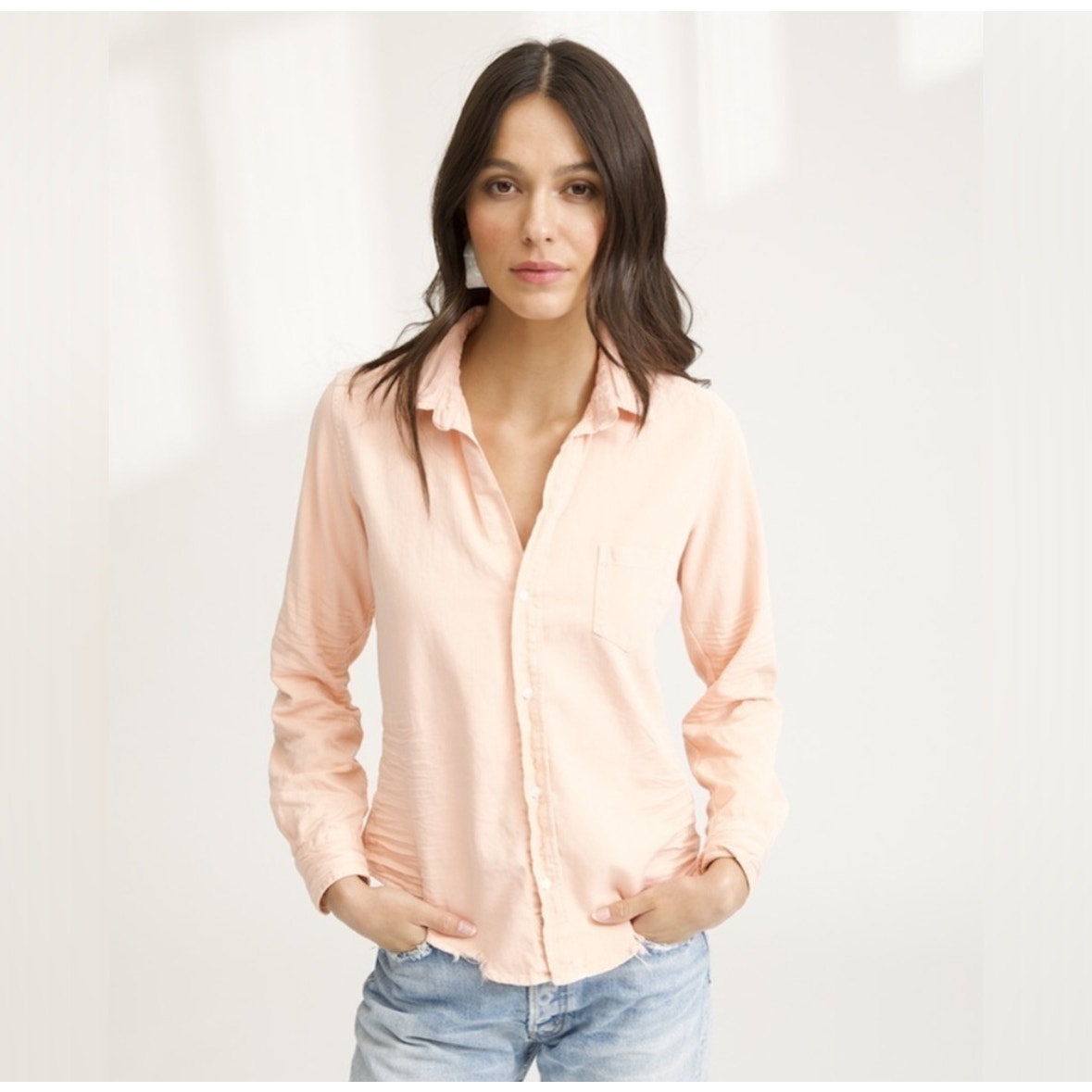 Frank & Eileen Barry Button-Up Creamsicle Tattered Denim