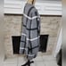 Tahari Grey, black and white windowpane duster length cardigan sweater plus 3X