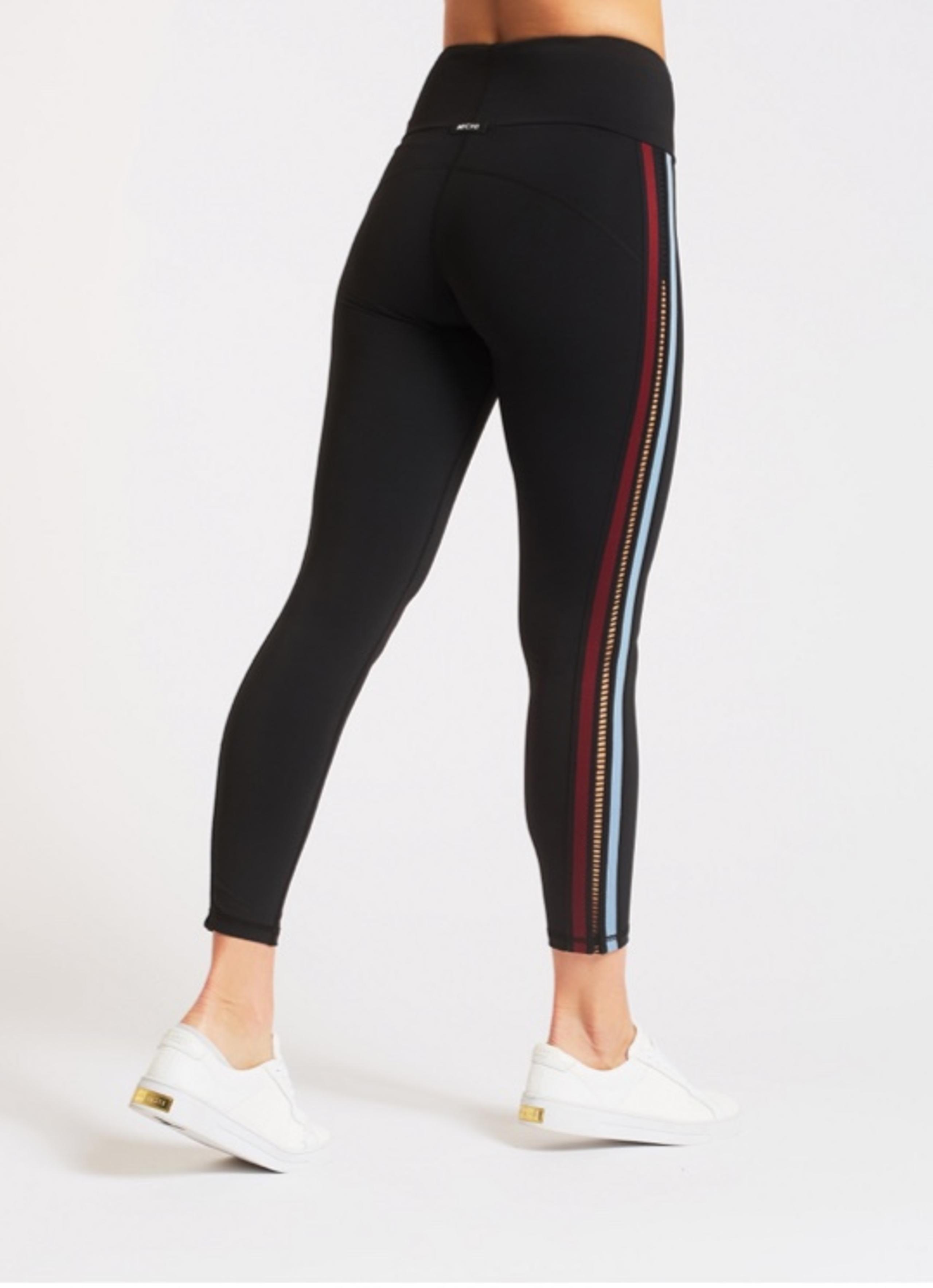 MICHI Black Leggings with Red and Blue Stripes