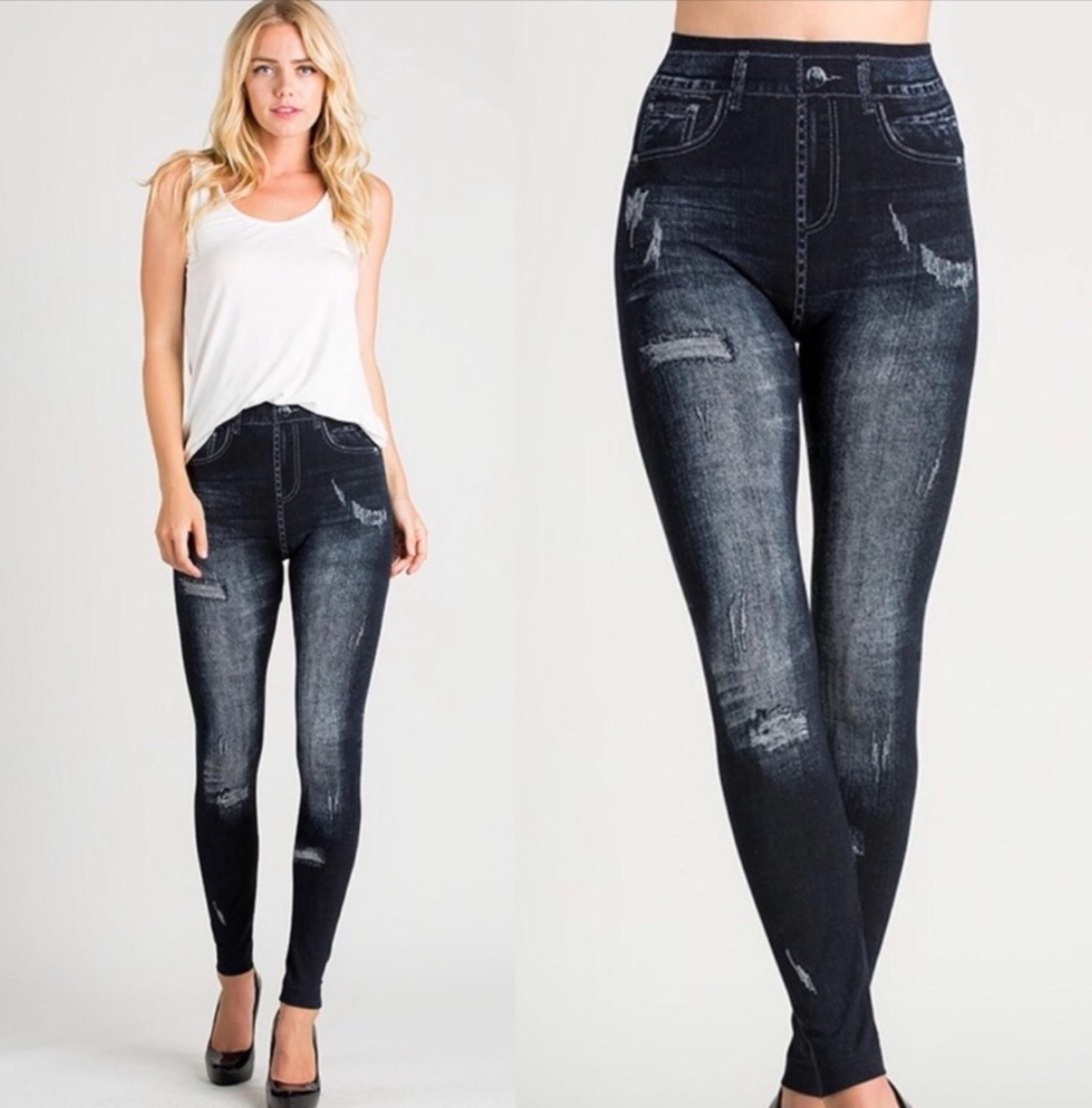 Wila Distressed Denim Print Leggings
