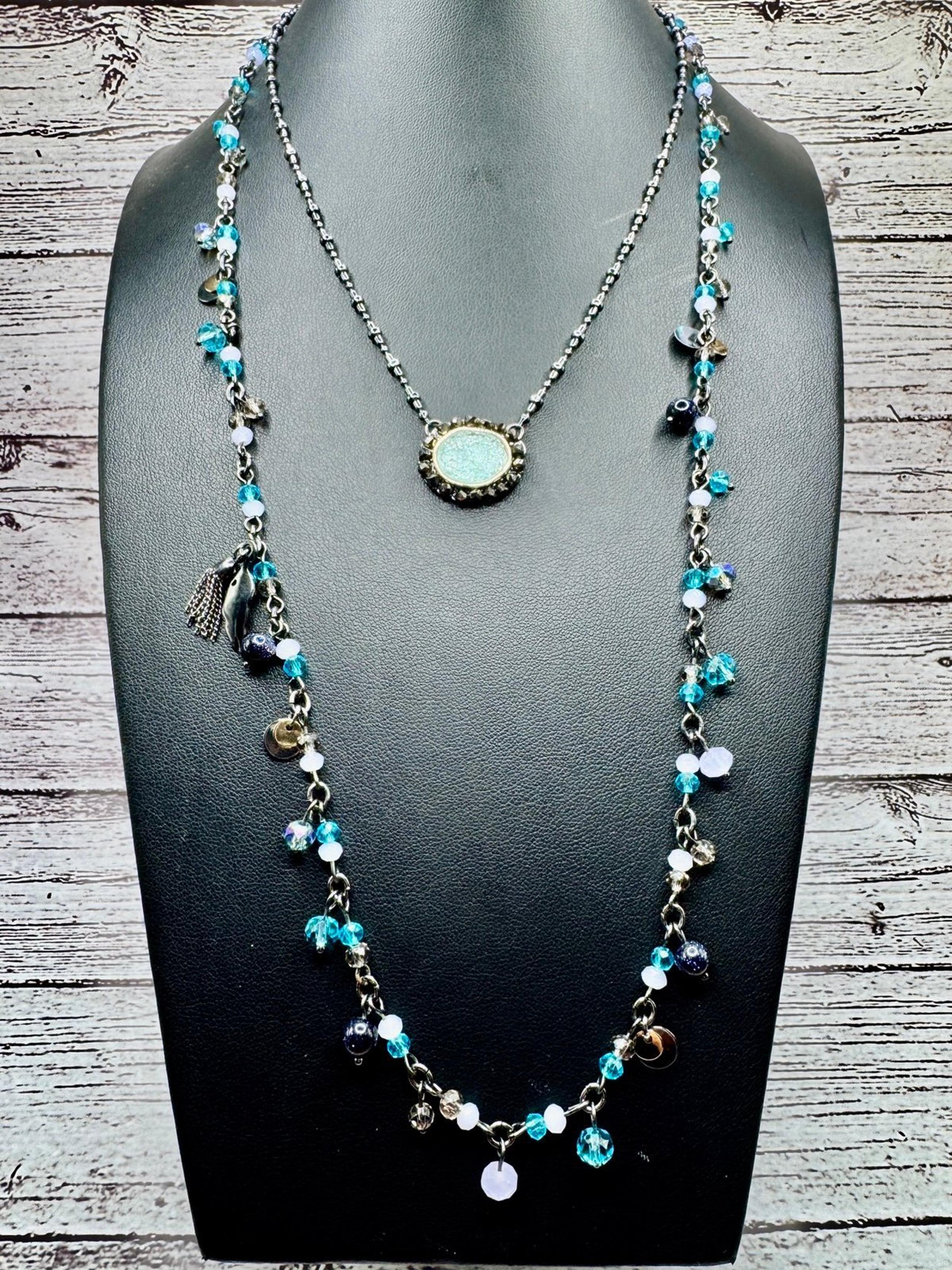 Vera Wang Double Stranded Blue & Purple Beaded Necklace