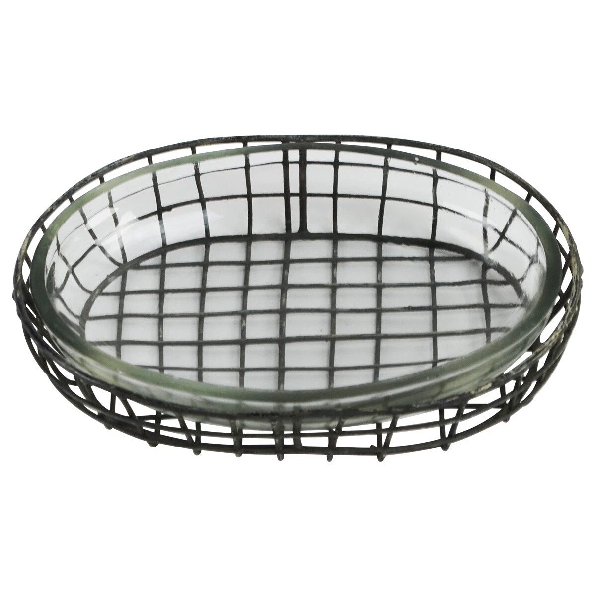 Primitive Style Metal Wire Glass Bath Soap Dish Farmhouse Bathroom Kitchen Decor