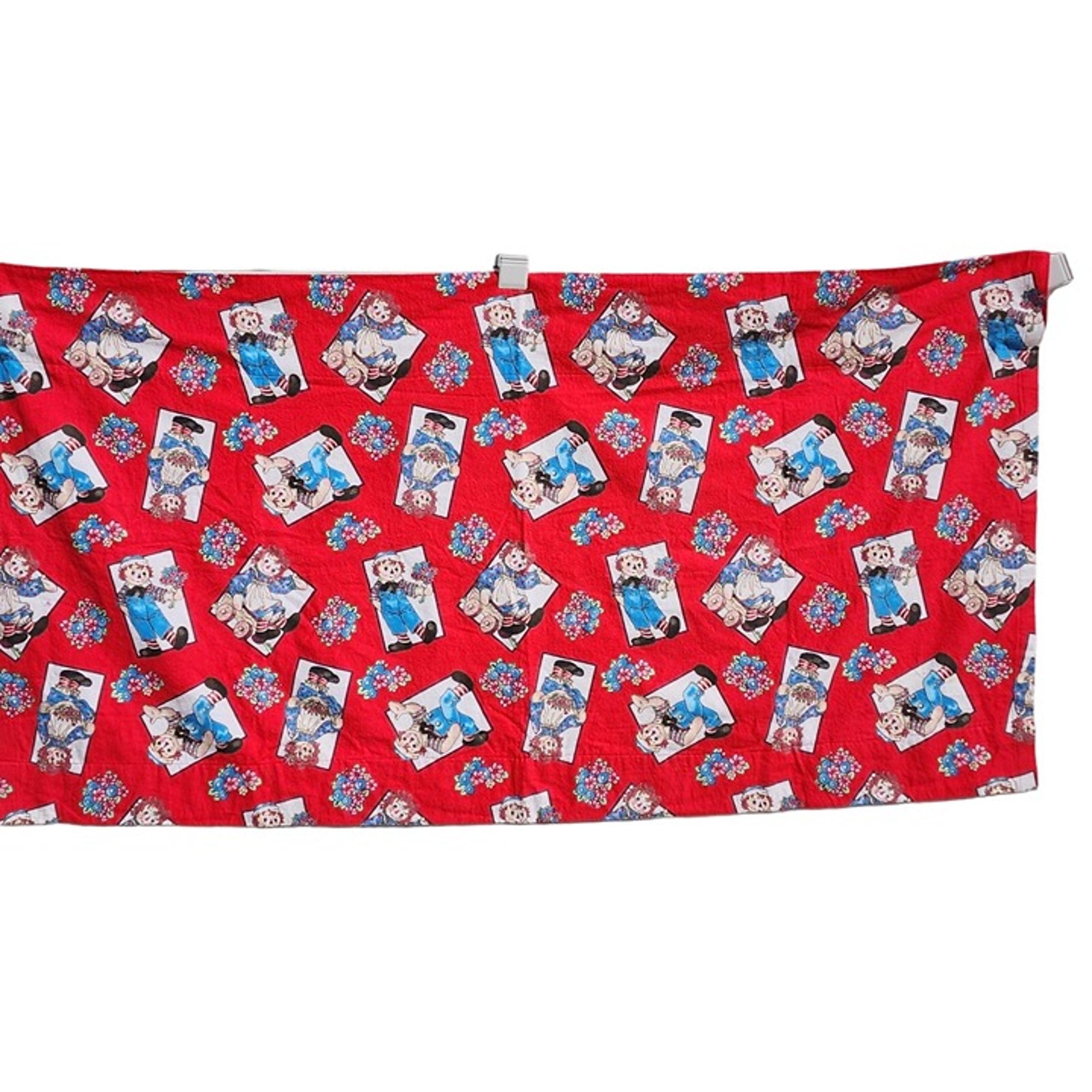 Vintage Handmade Crafted Red Flannel Raggedy Anne And Andy Nursery Room Curtain