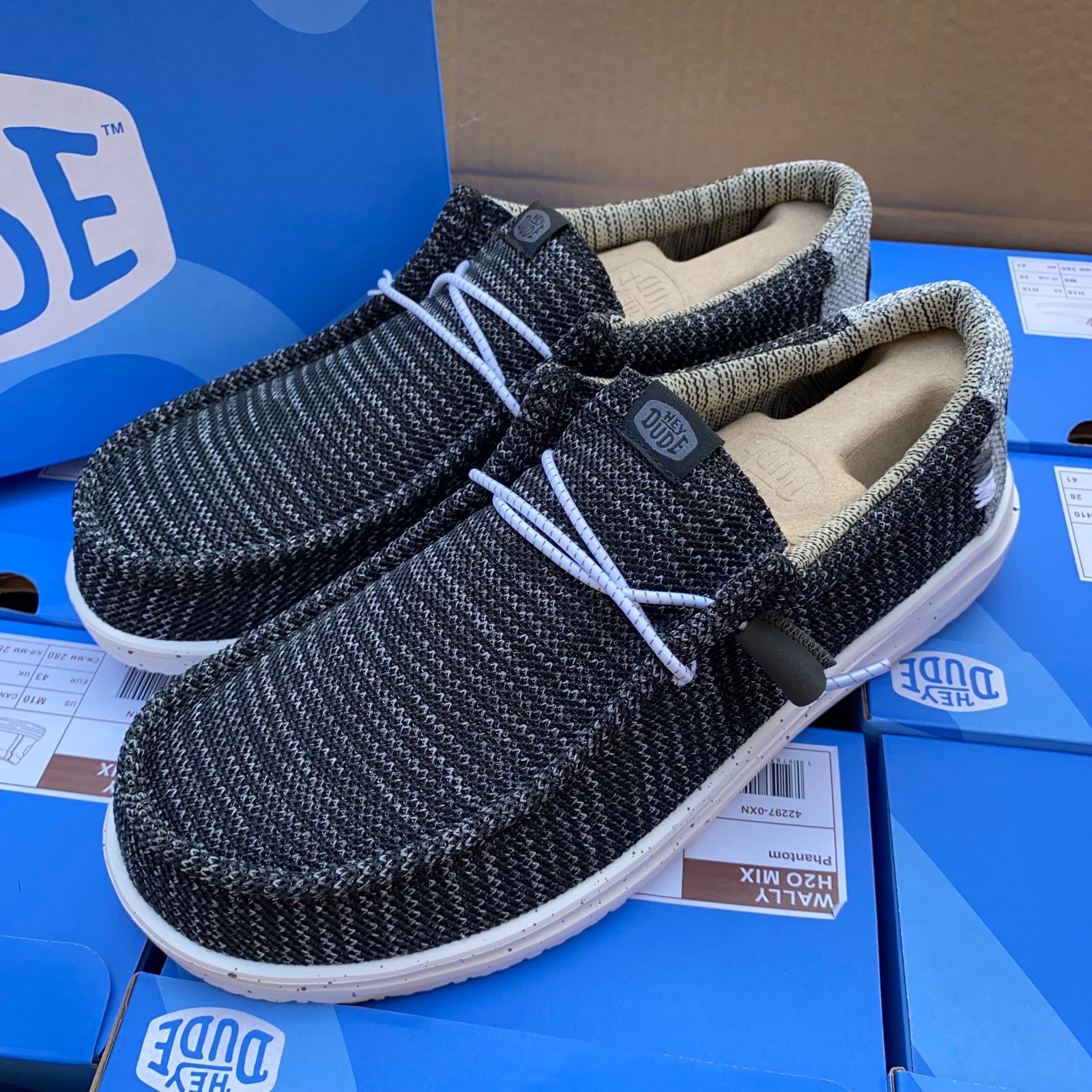 Hey Dude Men’s Wally H2O Mix Shoes Phantom Black Loafers Comfort Sizes 7-14 New