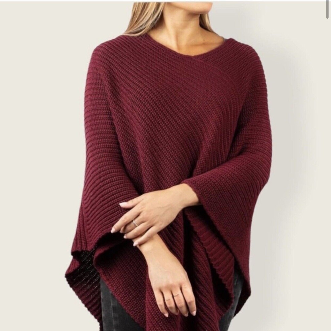 Love Your Melon Women's O/S 100% Cotton Knit Burgundy Maroon Poncho Shawl