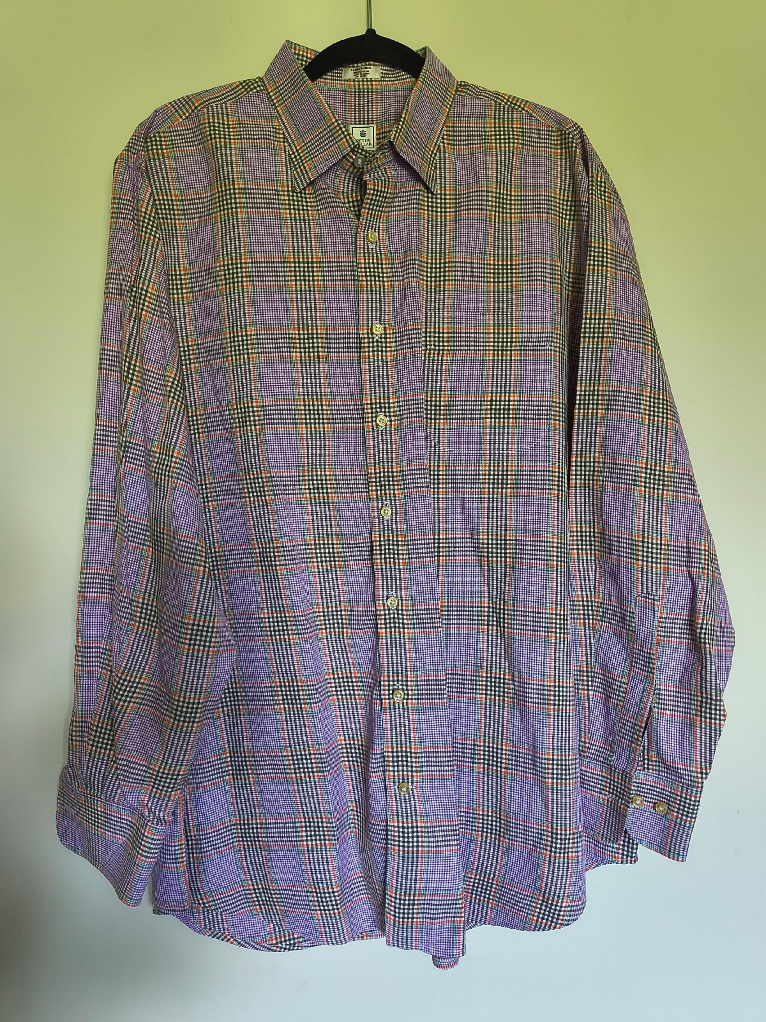 Peter Millar Men's XL Shirt 100% Cotton Plaid Purple Button Long sleeve