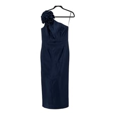 Alfred Sung Dress D850 Oversized Flower One-Shoulder Satin Column navy size 10