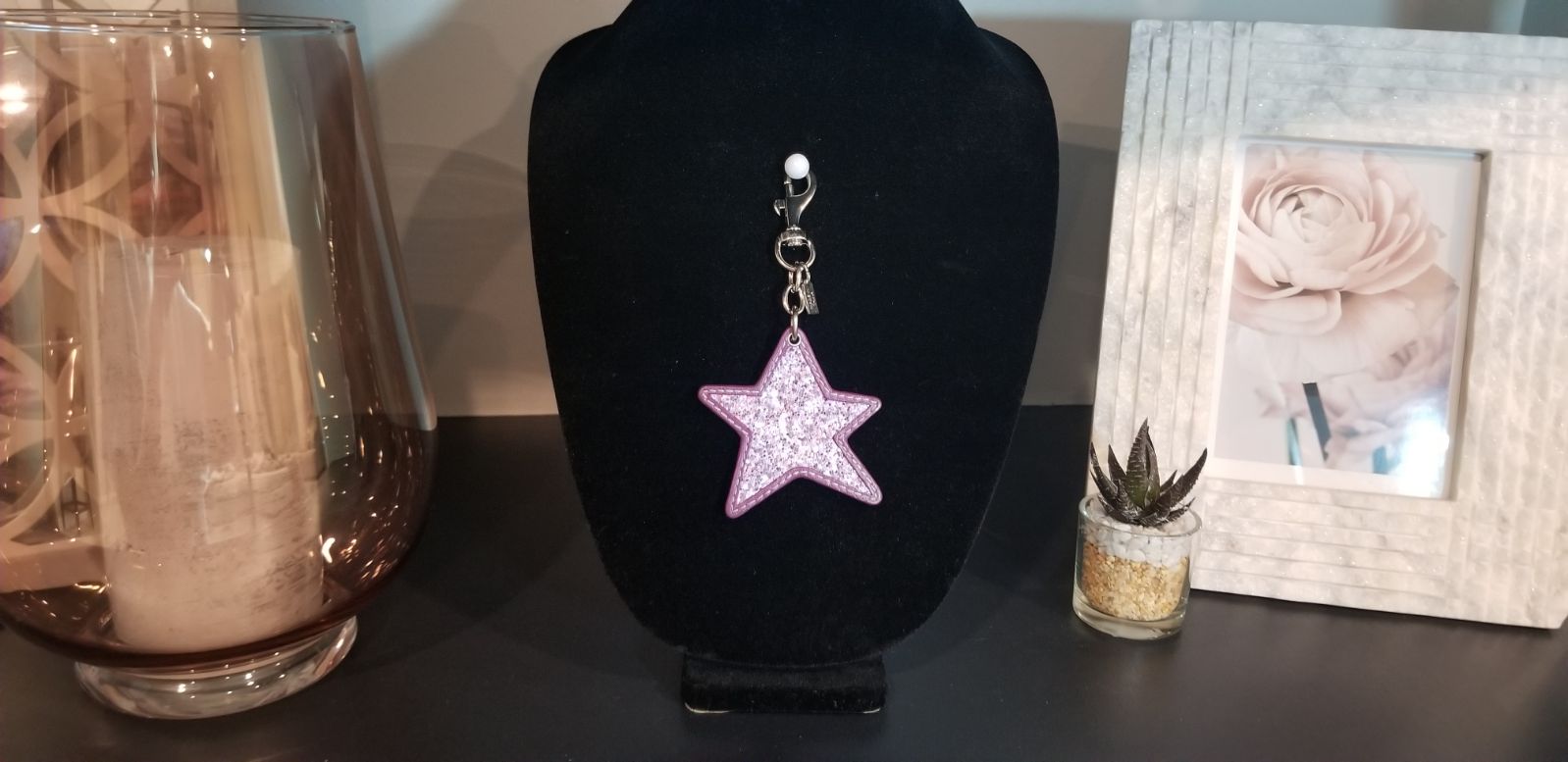 Coach Purple Glitter Star Keychain Fob