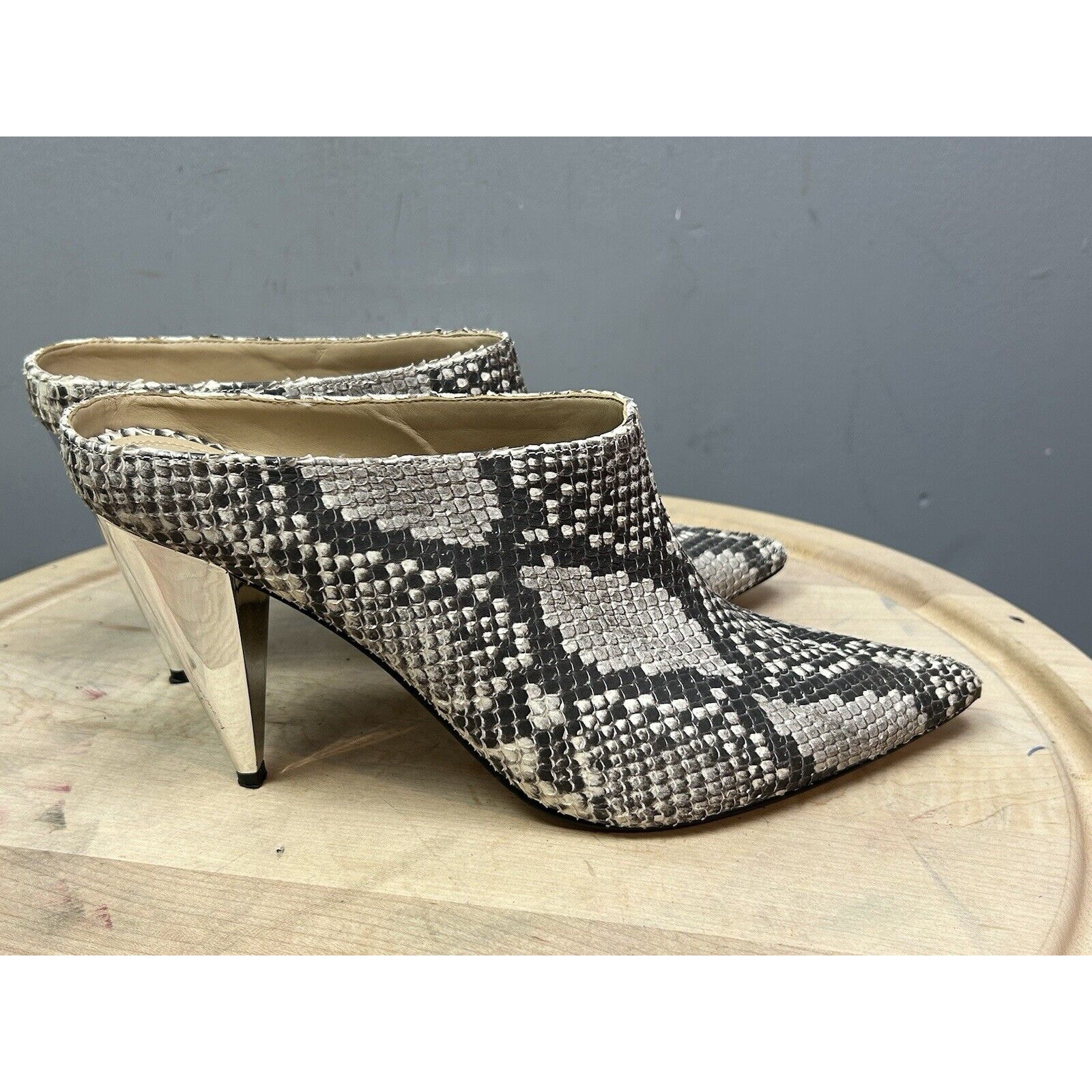 Marc Fisher Harlie Heel Womens 11 Leather Reptile Animal Print Pointed Toe Mule