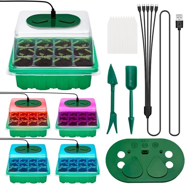 5 Pack Seed Starter Tray Kit with Humidity Adjustment Three-Color Grow L