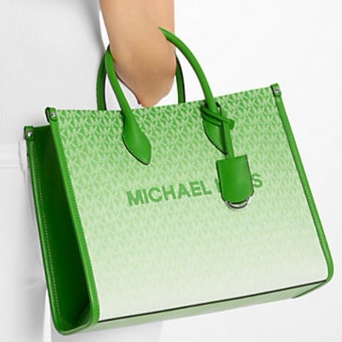 Michael Kors Mirella Medium Ombré Logo Tote Bag Jungle Green NWT