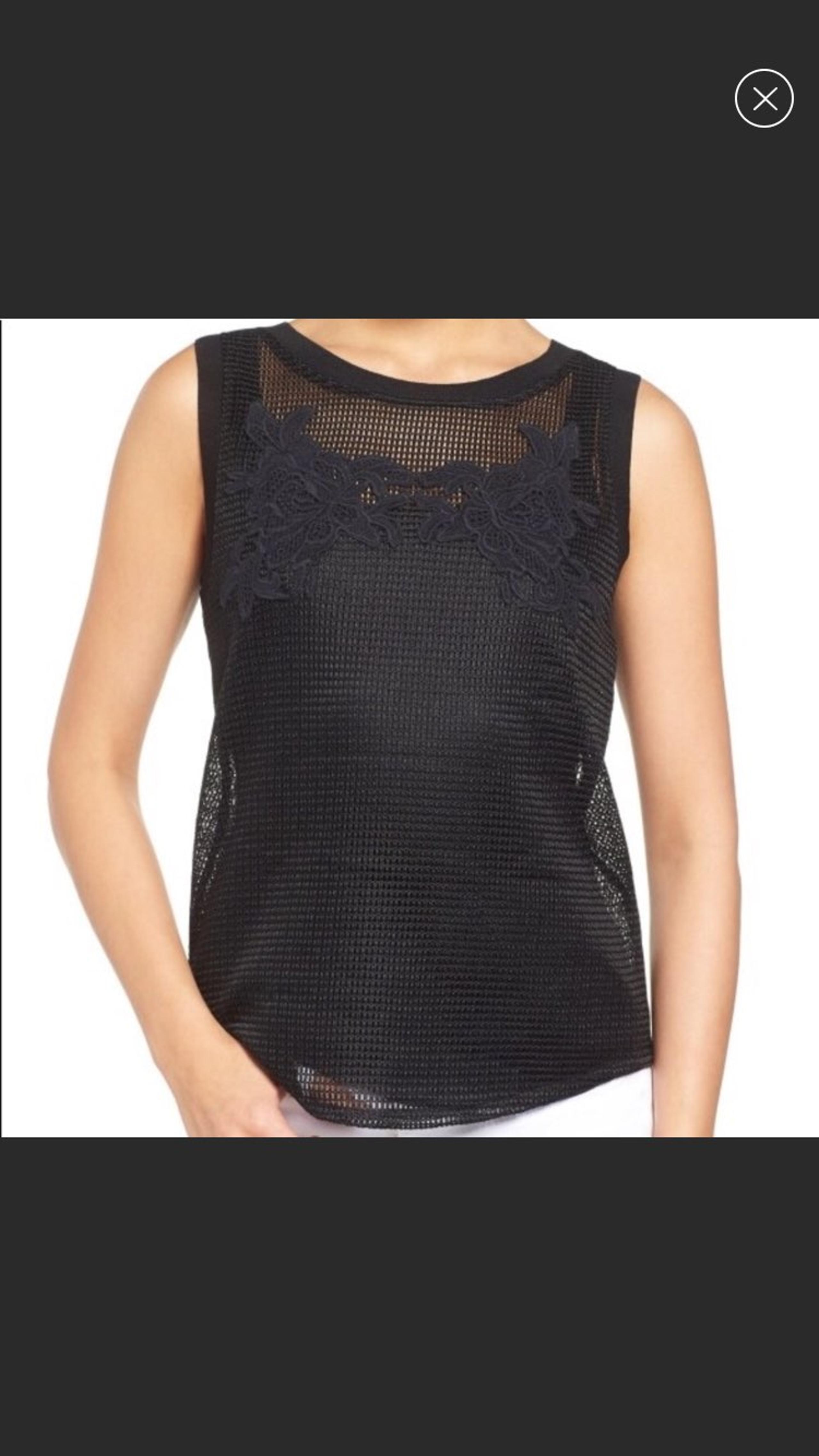 Floral Appliqué Black Mesh Tank - Trouve