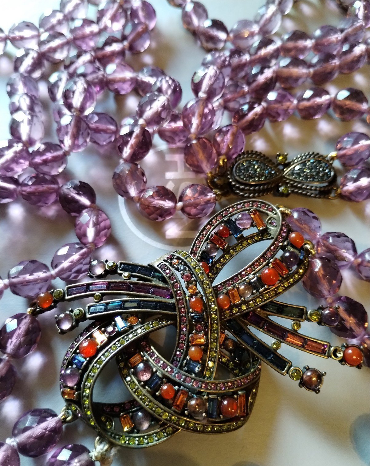 Heidi Daus Multicolored Rhinestone Bow Necklace and Drop Earrings