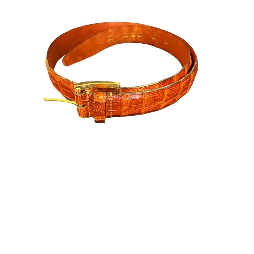 Men's Genuine Crocodile Leather Dress Belt Brown Brass Buckle 34”