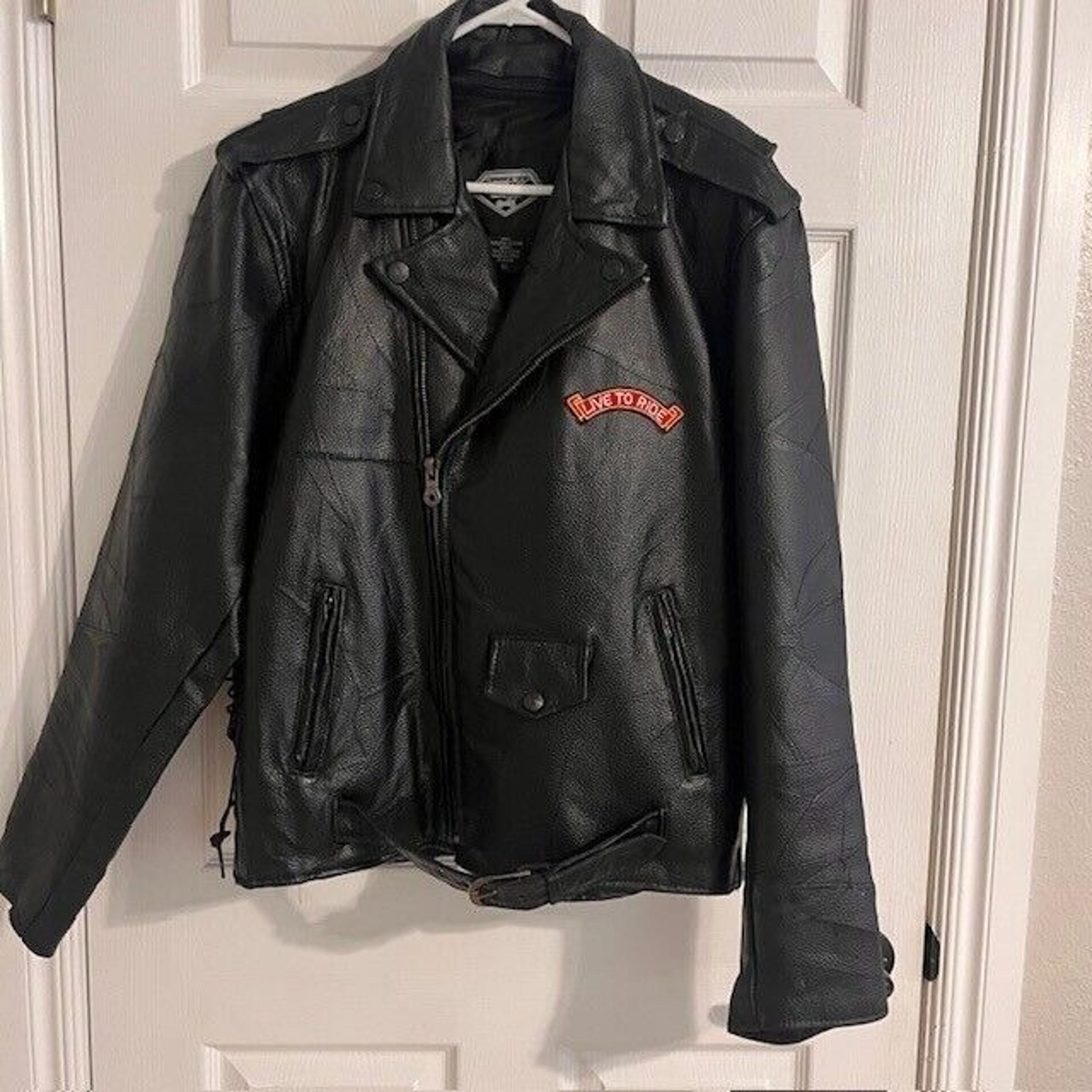 Diamond Plate Leather Motorcycle Jacket Biker Riding Live to Ride XL