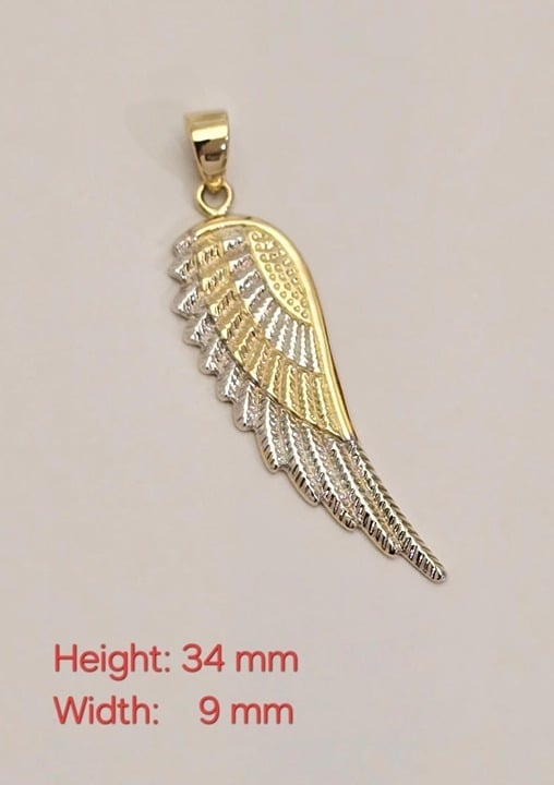 14K Solid 2 Tone Gold Wing Ala Pendant