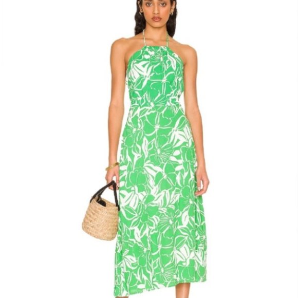 Faithfull The Brand Taormina Midi Dress In El Marsa Floral Green US 10- NWT