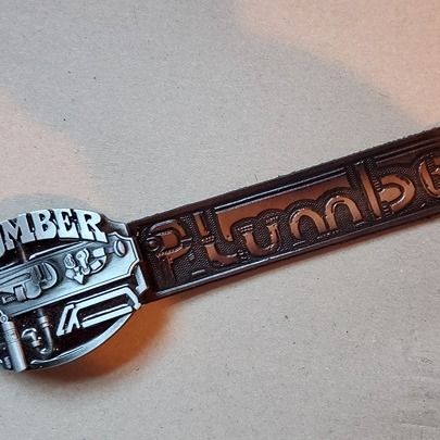 PLUMBER LEATHER Genuine Cowhide 1 1/2 PLUMBER BELT and Matching PLUMBER Buckle