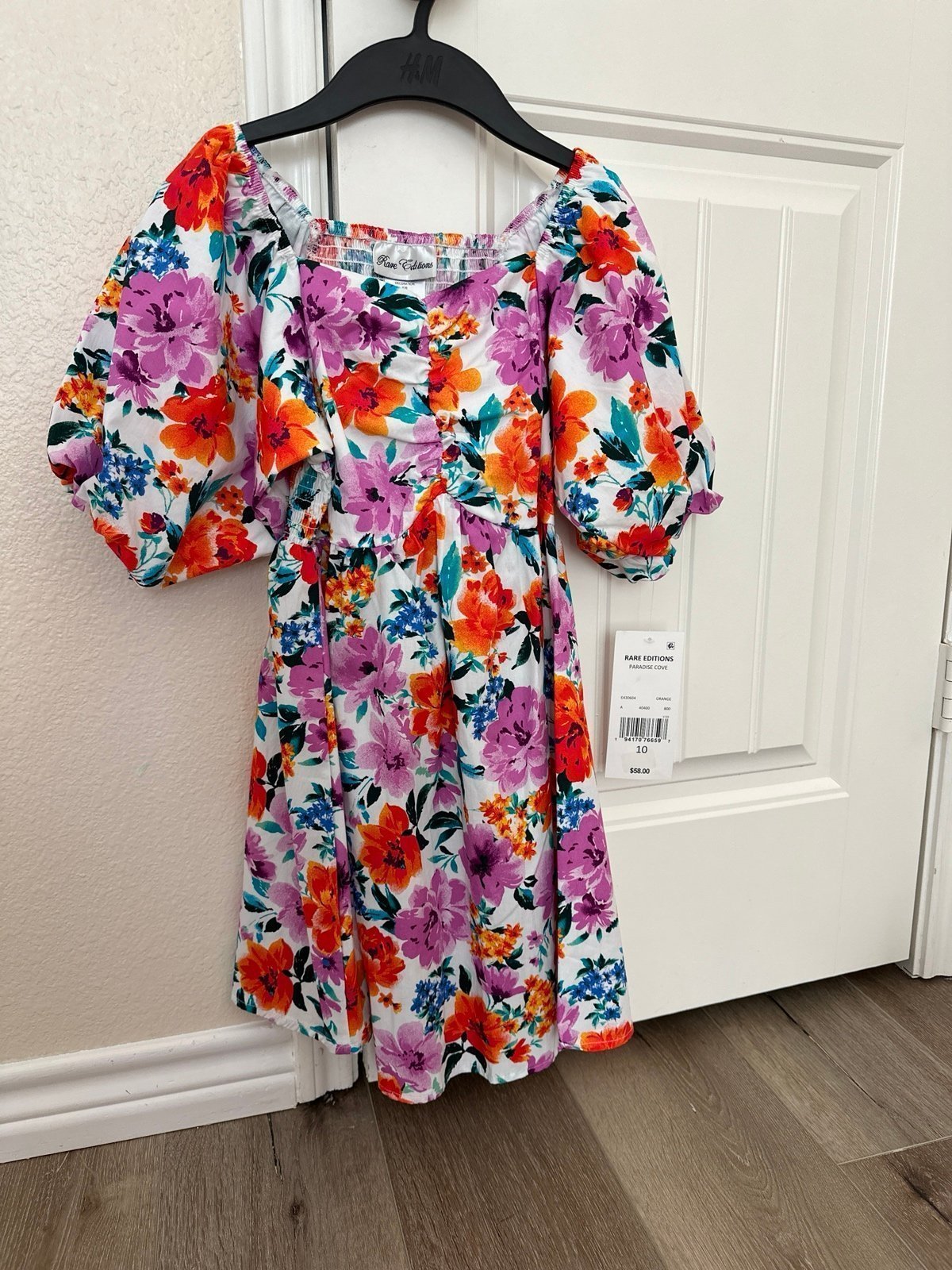 Rare edition puff sleeve square neck smocked floral dress summer dress girl 10