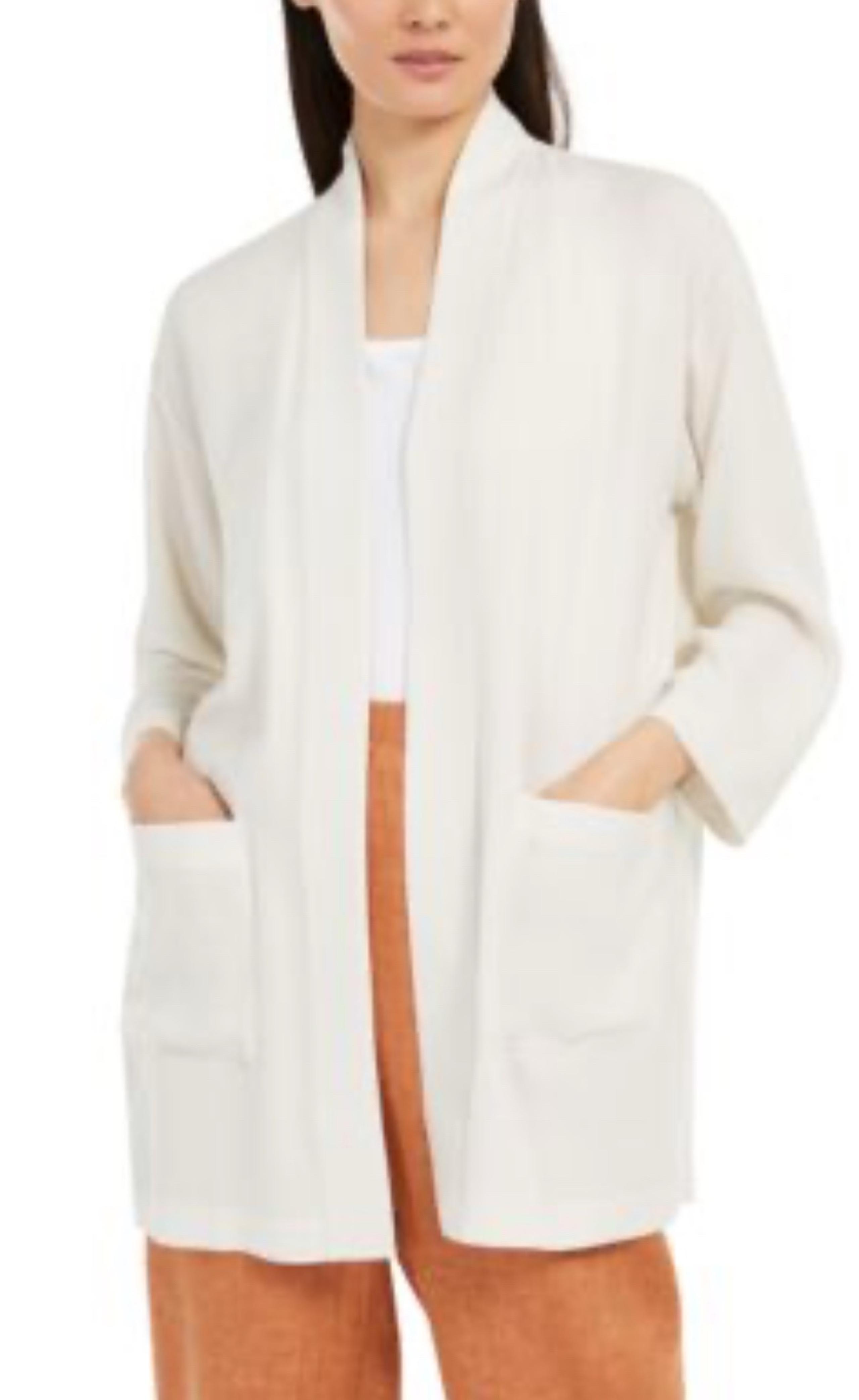 Eileen Fisher  Womens XL White Open-Front Hooded Cardigan Beachy  Coastal Boho