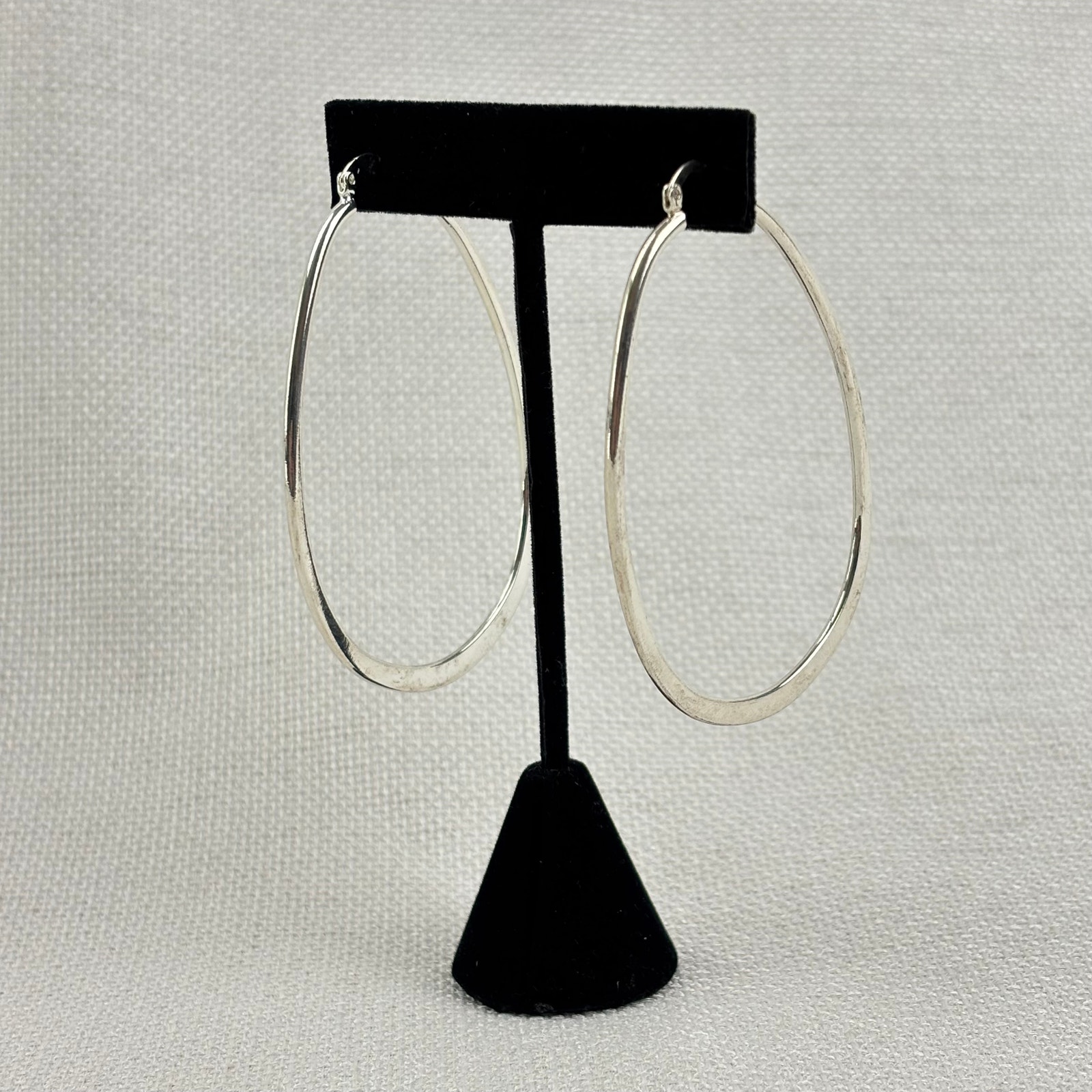 Vintage 925 Sterling Silver Modern U Shape Oval Big 3” Hoop Earrings